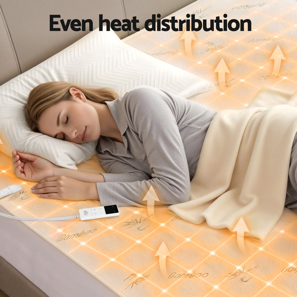Giselle Electric Blanket Bamboo Fabric King Fitted Heated Pad Underlay Washable Winter