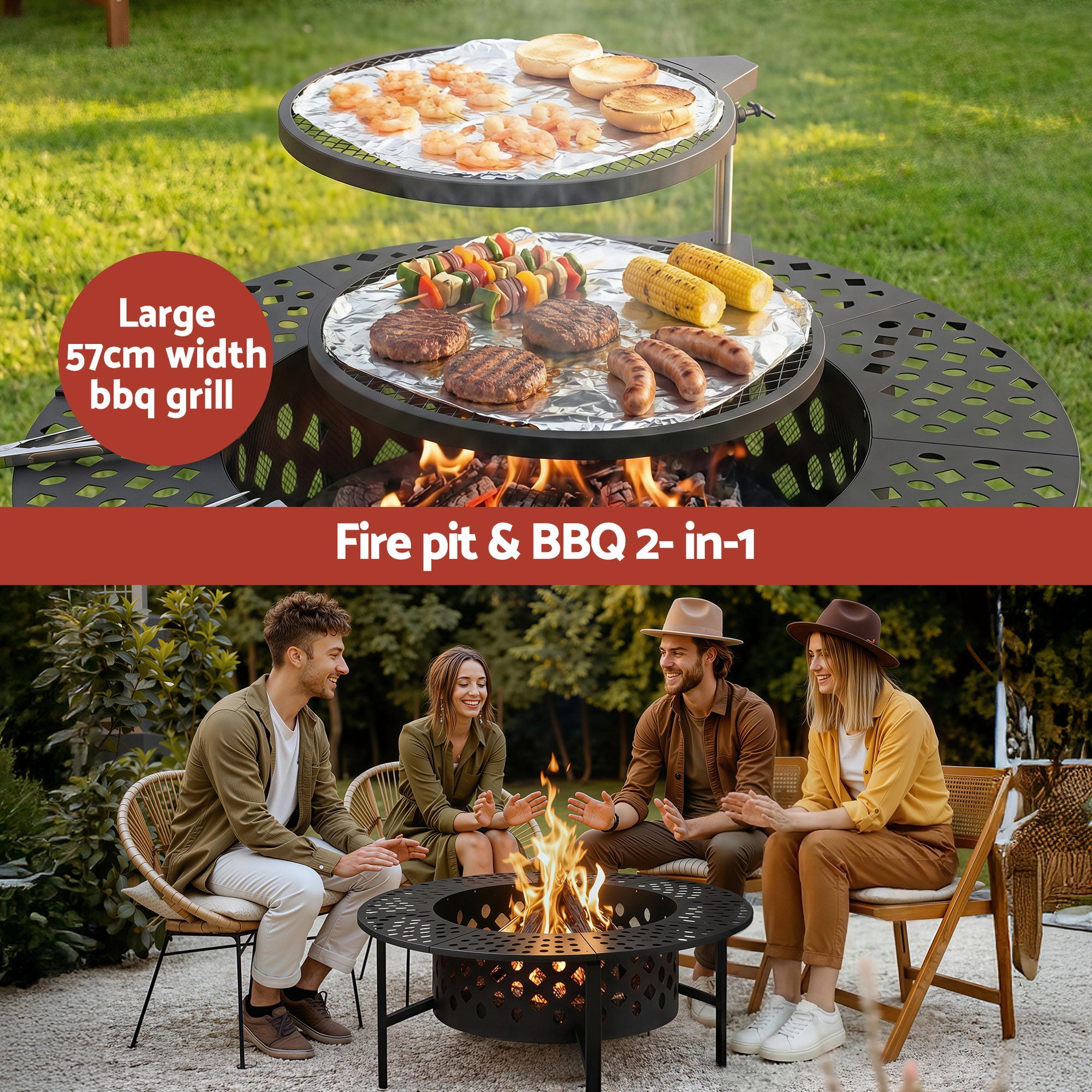 Grillz Fire Pit BBQ Charcoal Smoker Portable Mesh Pits Outdoor Camping Fireplace