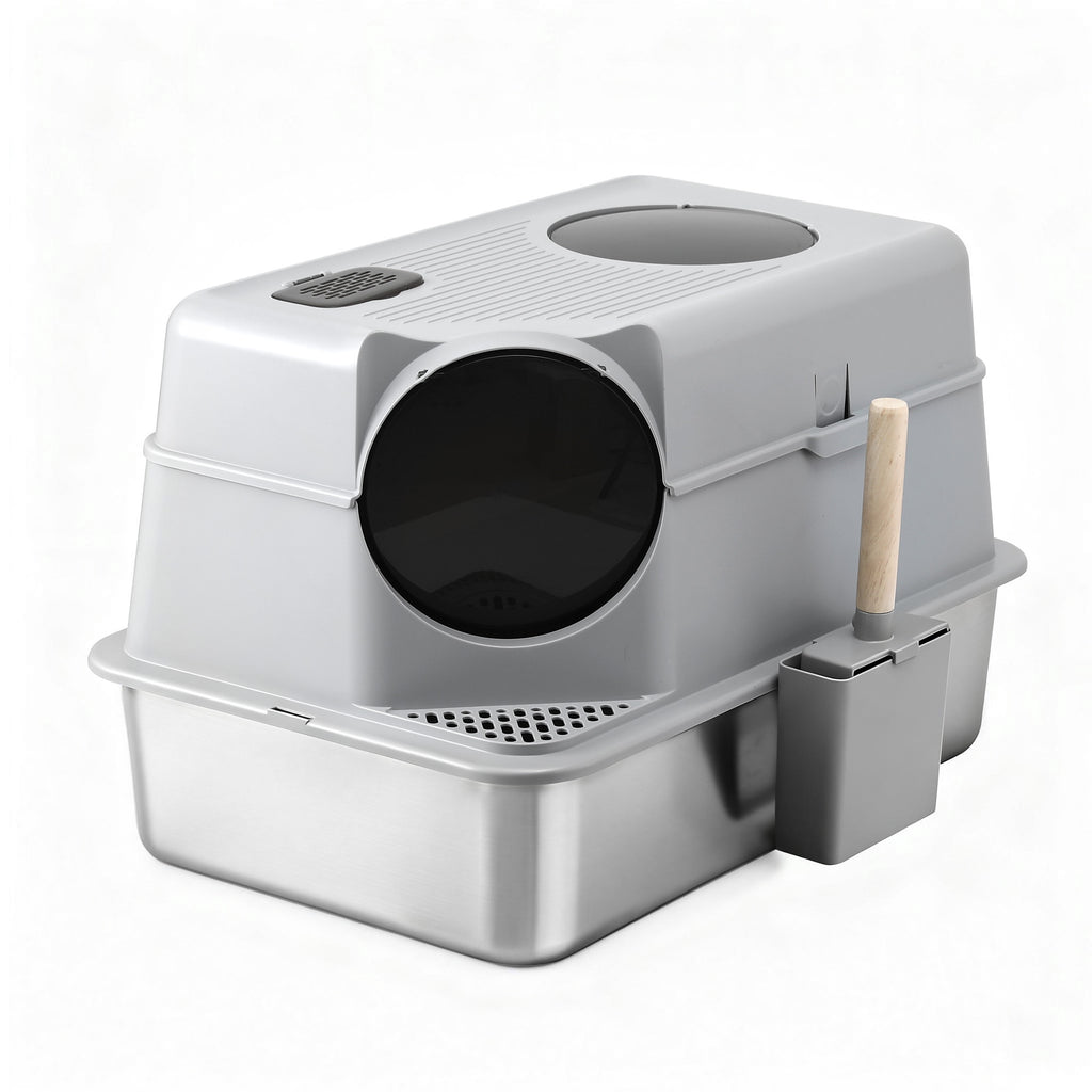 i.Pet Cat Litter Box Large Stainless Steel High Sided Pet Toilet Odour Control