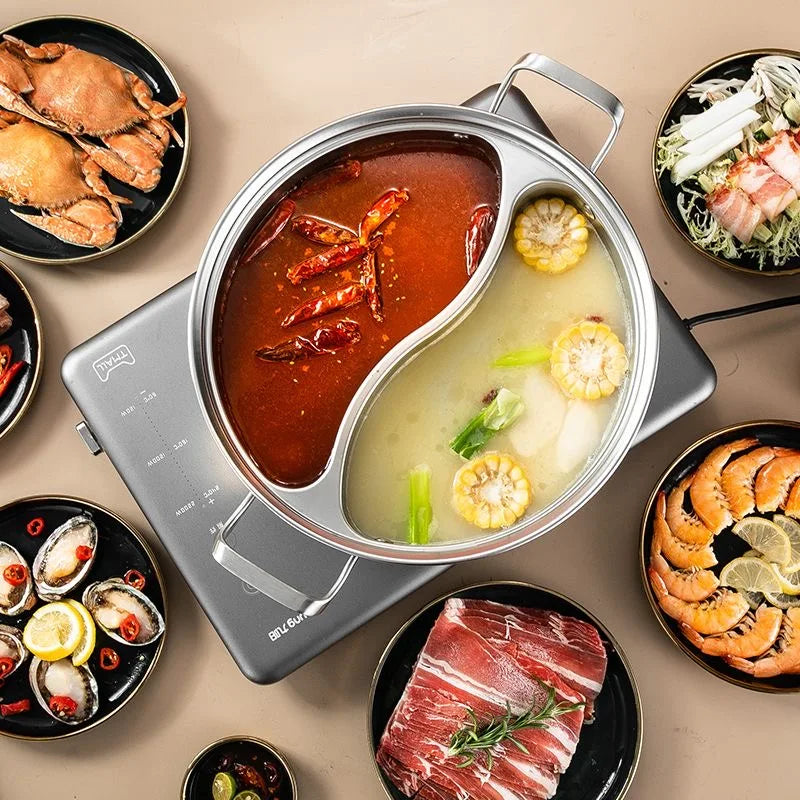 32cm 316 Stainless Steel Twin Divided Hot Pot Silver
