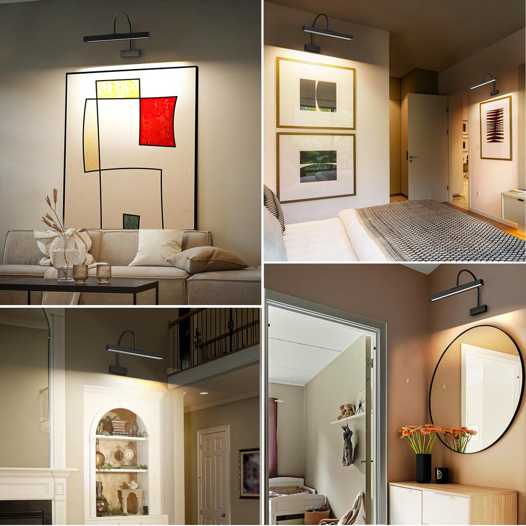 Picture Frame Light with Remote, Wireless 16 Inch Black Art Light, Battery Operated Picture Light with 3 CCT, Dimmable and Timer Wall Picture Lights for Painting, Wall, Gallery, Artwork, Frame