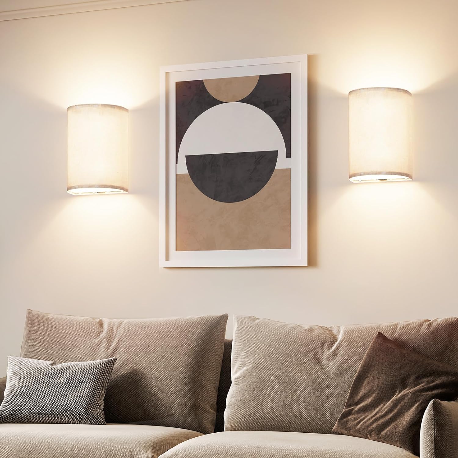 Battery Operated Wall Lights,2 Pack Wall Light Decor with Remote Control,3 Colors Dimmable Fabric Shade Wall Lamps,Wireless Sconce Wall Lights for Farmhouse Sconces Wall Lighting 2700K-6000K