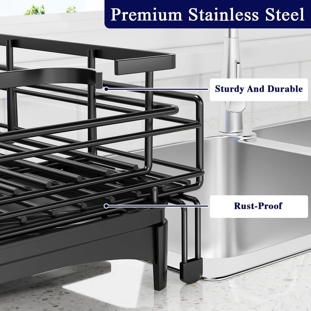CARLA HOME Expandable Dish Drying Rack with Drainage Spout, Utensil Holder & Drainboardfor Kitchen Countertop Organizer (2 tier)