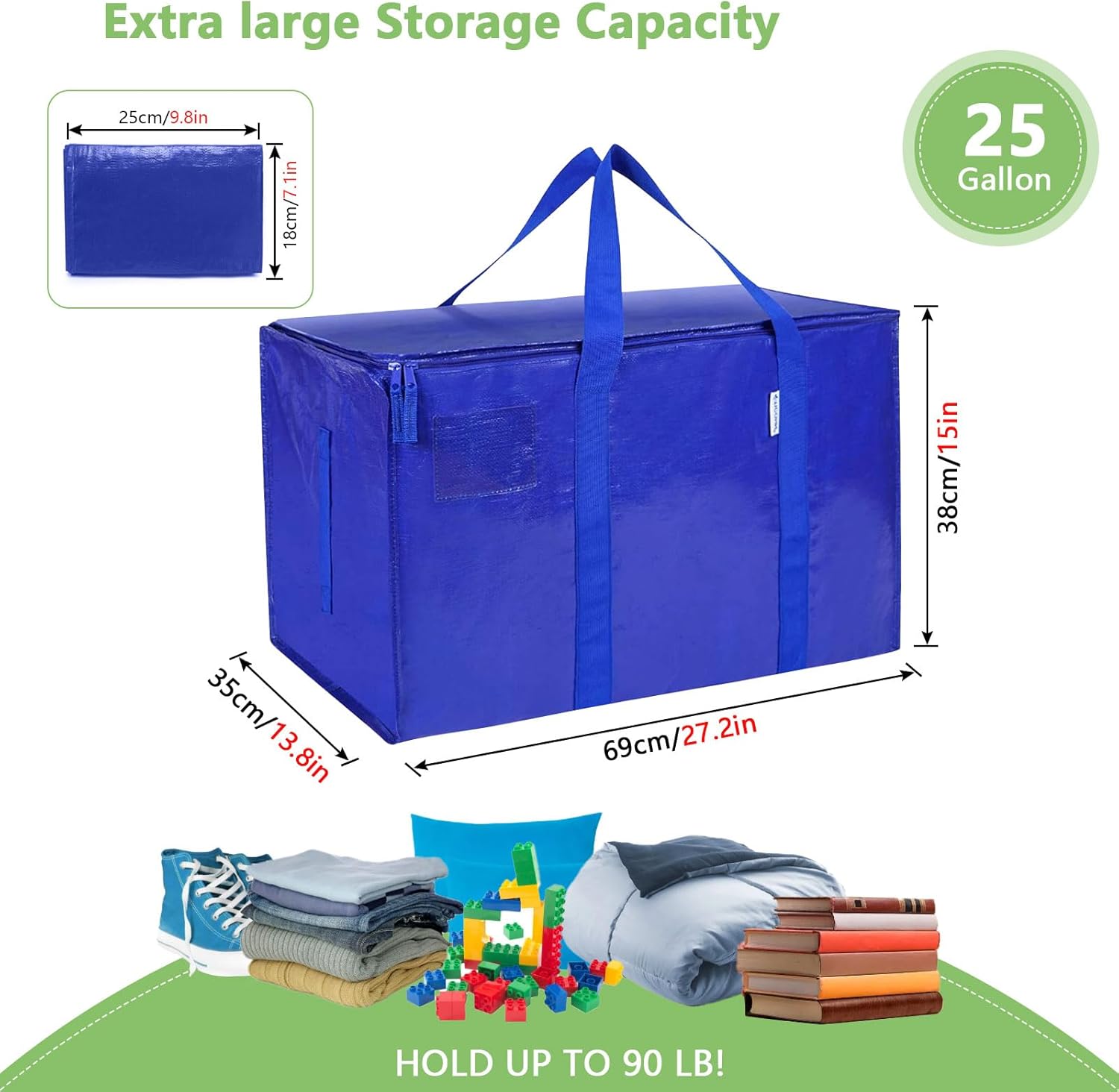 CARLA HOME 6-Pack Large Moving Storage Bags with Zippers & Handles with 95 Liters Capacity for Space Saving, Travel, Camping & Organization (Blue)