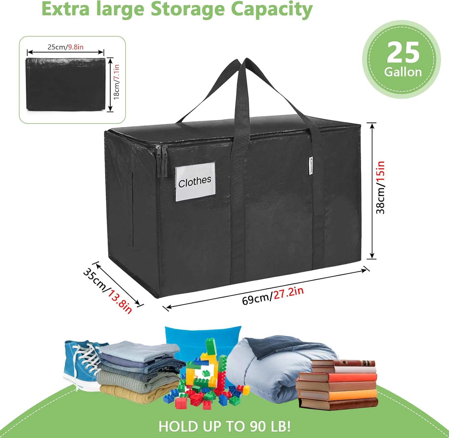 CARLA HOME 6-Pack Large Moving Storage Bags with Zippers & Handles with 95 Liters Capacity for Space Saving, Travel, Camping & Organization (Black)