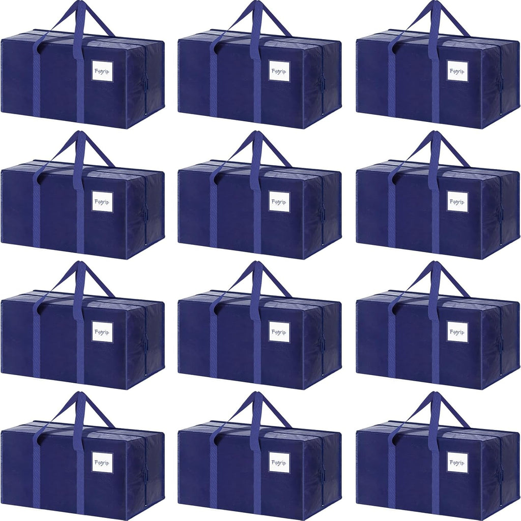CARLA HOME 12-Pack Large Moving Storage Bags with Zippers & Handles with 95 Liters Capacity for Space Saving, Travel, Camping & Organization (Blue)