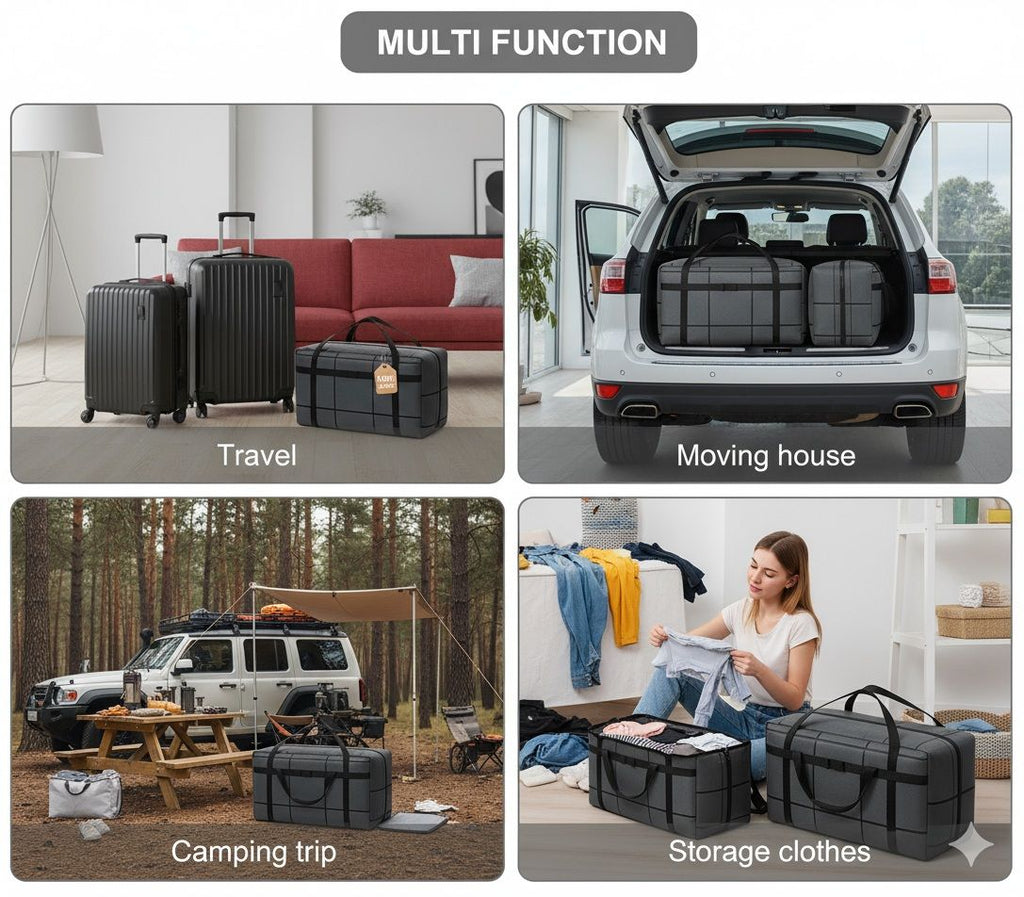 CARLA HOME 4-Pack 180L Extra Large Moving Storage Bags with Handles & Duty Zippered for Clothes, Travel, Space Saving & Camping