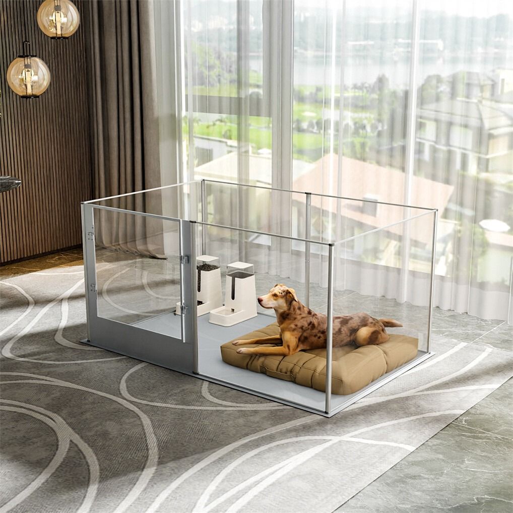 Large Acrylic Dog Playpen 132x132x80.5cm, 8 Panels Cage
