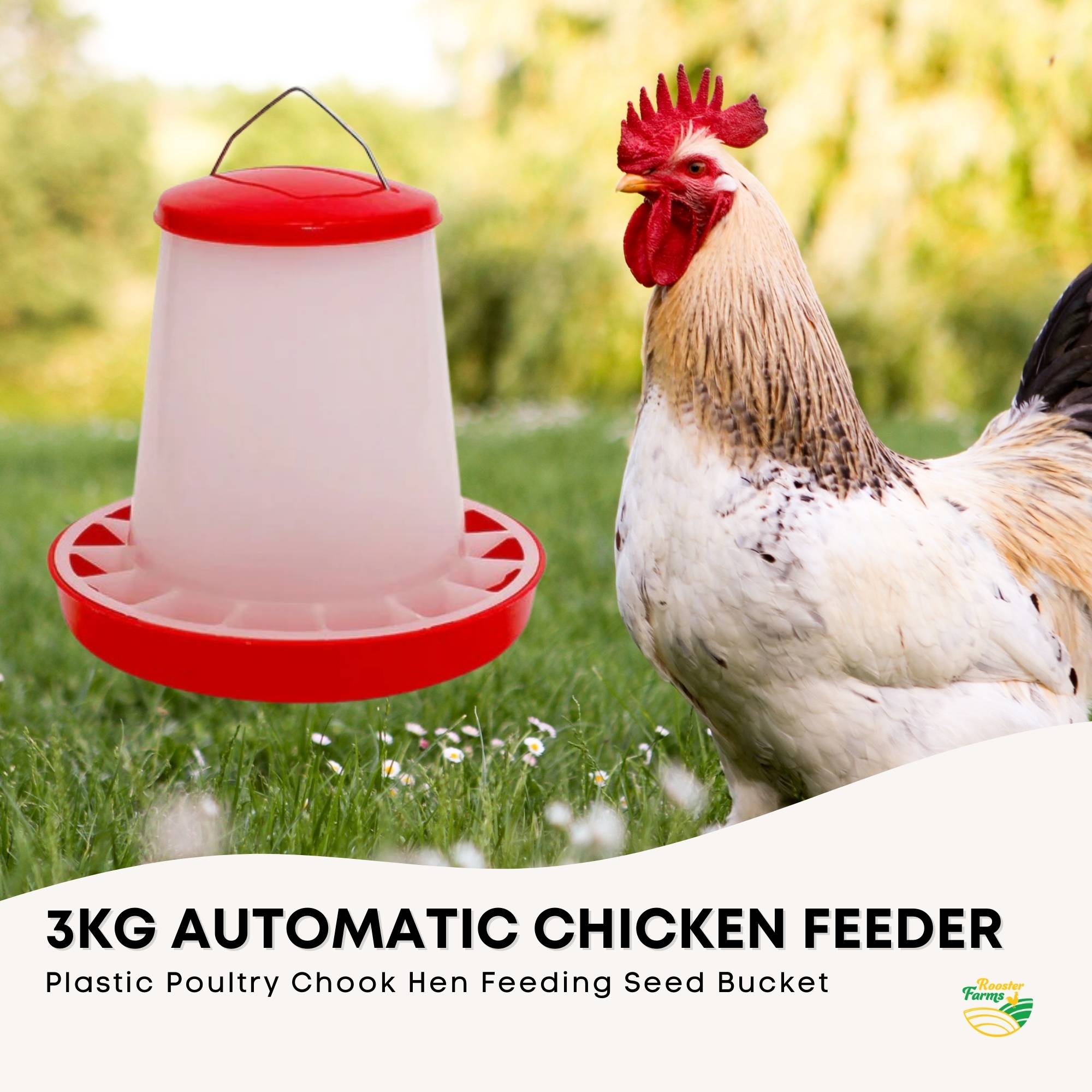 3Kg Automatic Chicken Feeder - Plastic Poultry Chook Hen Feeding Seed Bucket