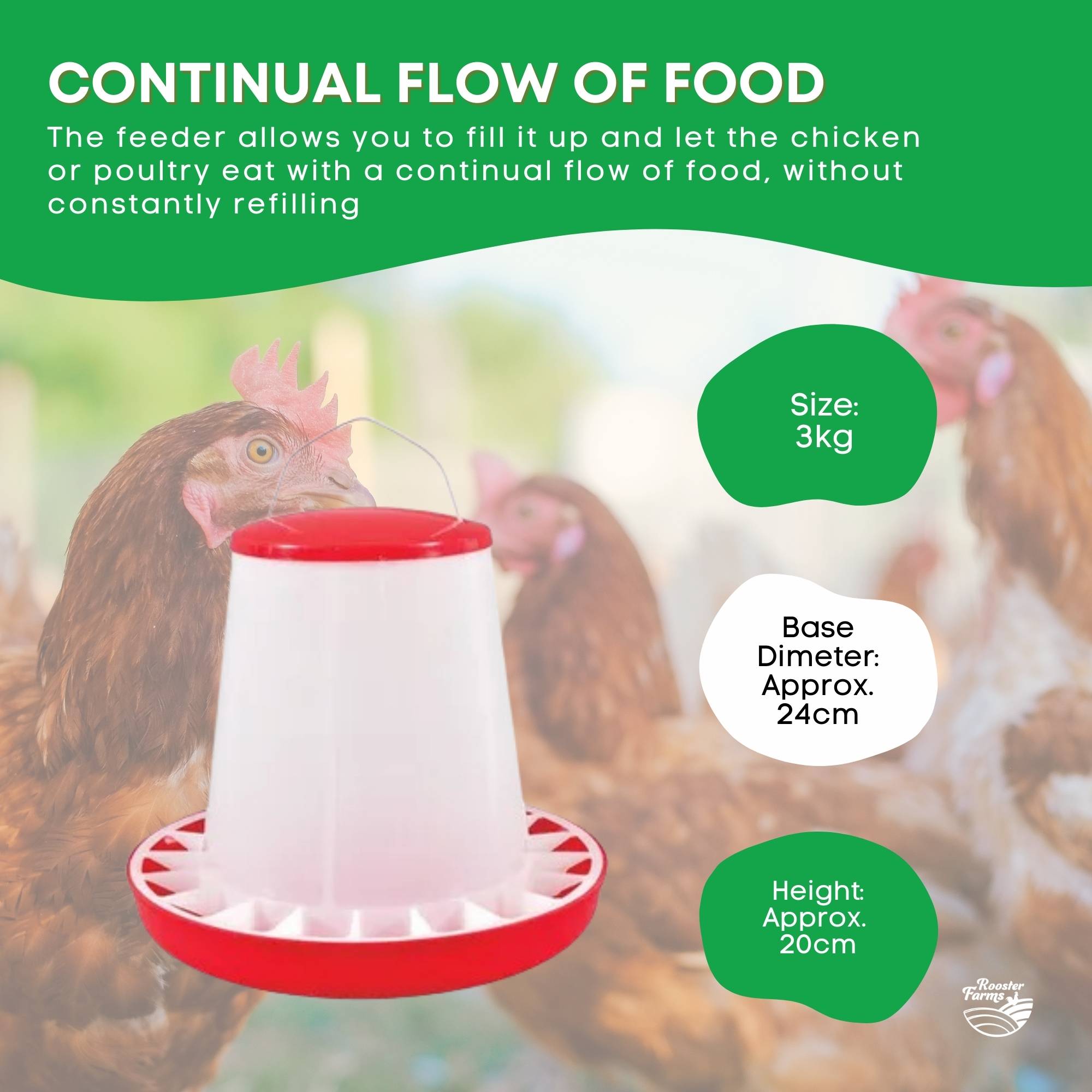3Kg Automatic Chicken Feeder - Plastic Poultry Chook Hen Feeding Seed Bucket