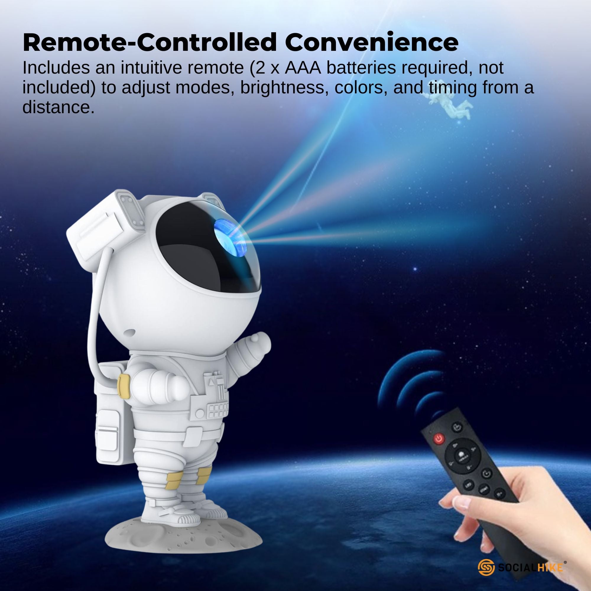 Social Hike Galaxy Star Projector - Colour LED Astronaut Night Light and Remote