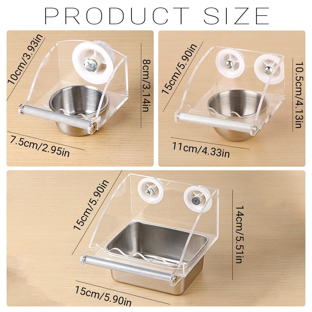 Parrot Stainless Steel Food Bowl Bird Feeder Cage Hanging Dish for Pet Birds - L