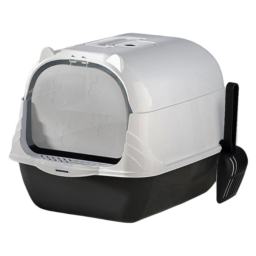 Enclosed Cat Litter Box Lid Scoop Splash Proof Lift Top Removable Toilet Tray - Blue Yellow