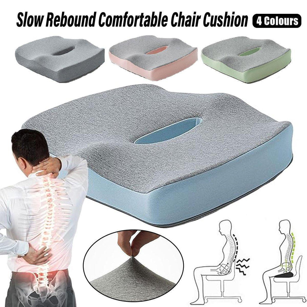 Memory Foam Seat Cushion for Office and Travel Support with Ergonomic Design - Blue