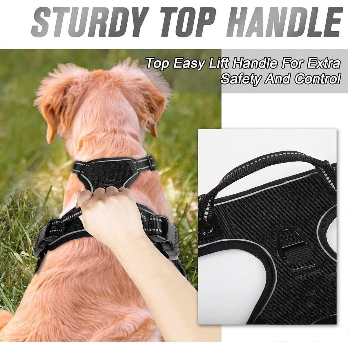 Adjustable No-Pull Dog Harness Vest S-XL Reflective Pet Training Outdoor Handle - Black-S