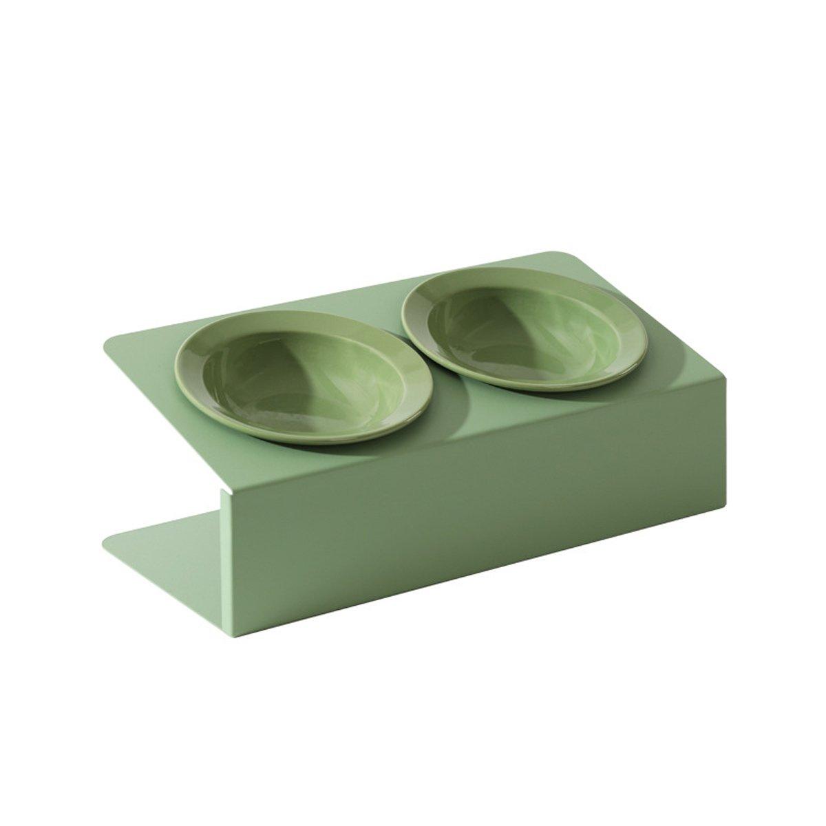 Ceramic Slanted Double Pet Bowl Cat Dog Food Water Bowl Non-Slip Feeding Dish - Purple