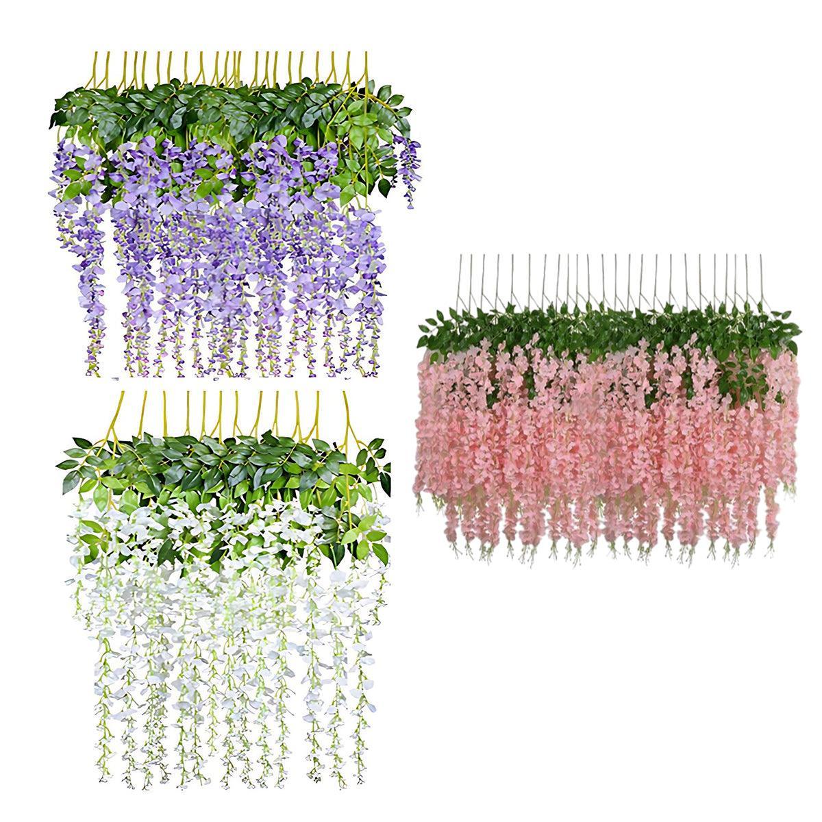12X Artificial Silk Fake Flower Garland Vine Wisteria Leaf Hanging Wedding Decor - White