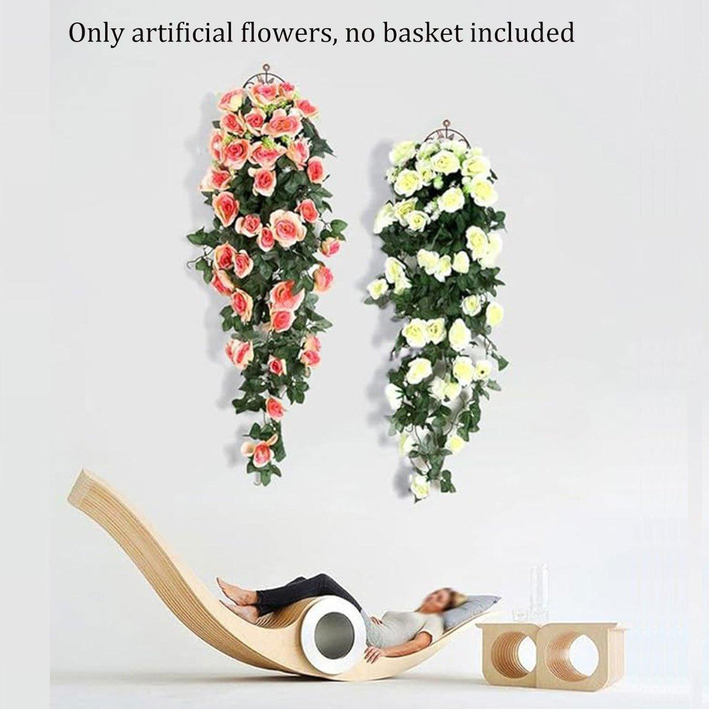 2PCS Artificial Rose Flower Garland Hanging Vine Home Wall Decor Fake Rattan - Red