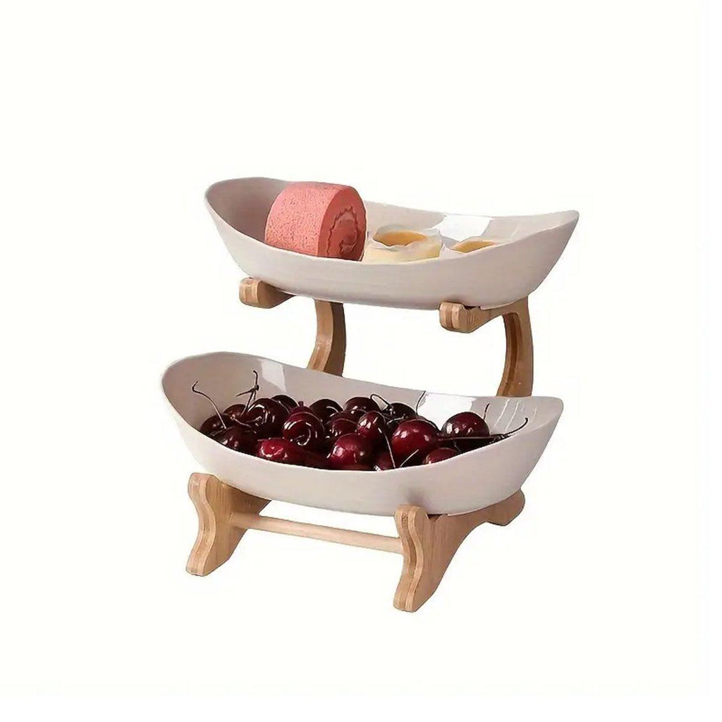 Modern Multi-layer Bamboo Fruit Snack Plate Rack Creative Living Room Plate Rack - White