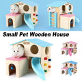 Wooden Luxury Hamster Villa Escape House Fun Nest Pet Home for Small Animals - Pink
