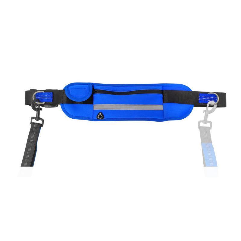 Hands Free Dog Leash Adjustable Lead with Waist Belt Bag for Walking Jogging Running - Black + Blue