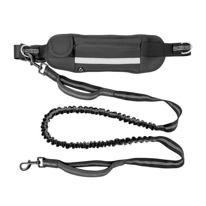 Hands Free Dog Leash Adjustable Lead with Waist Belt Bag for Walking Jogging Running - Black + Blue