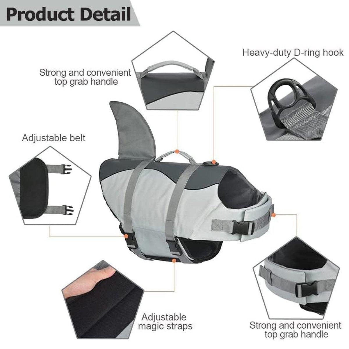 Pet Life Jacket Dog Swim Vest Outdoor Water Gear for Summer Swimming Activities - Grey XL