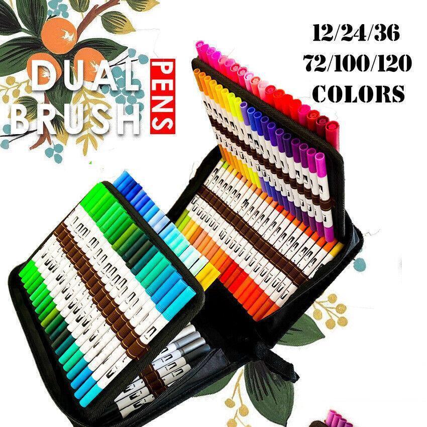 12-120 Watercolor Brush Pen Set Artist Sketch Marker - Black-24 Colours