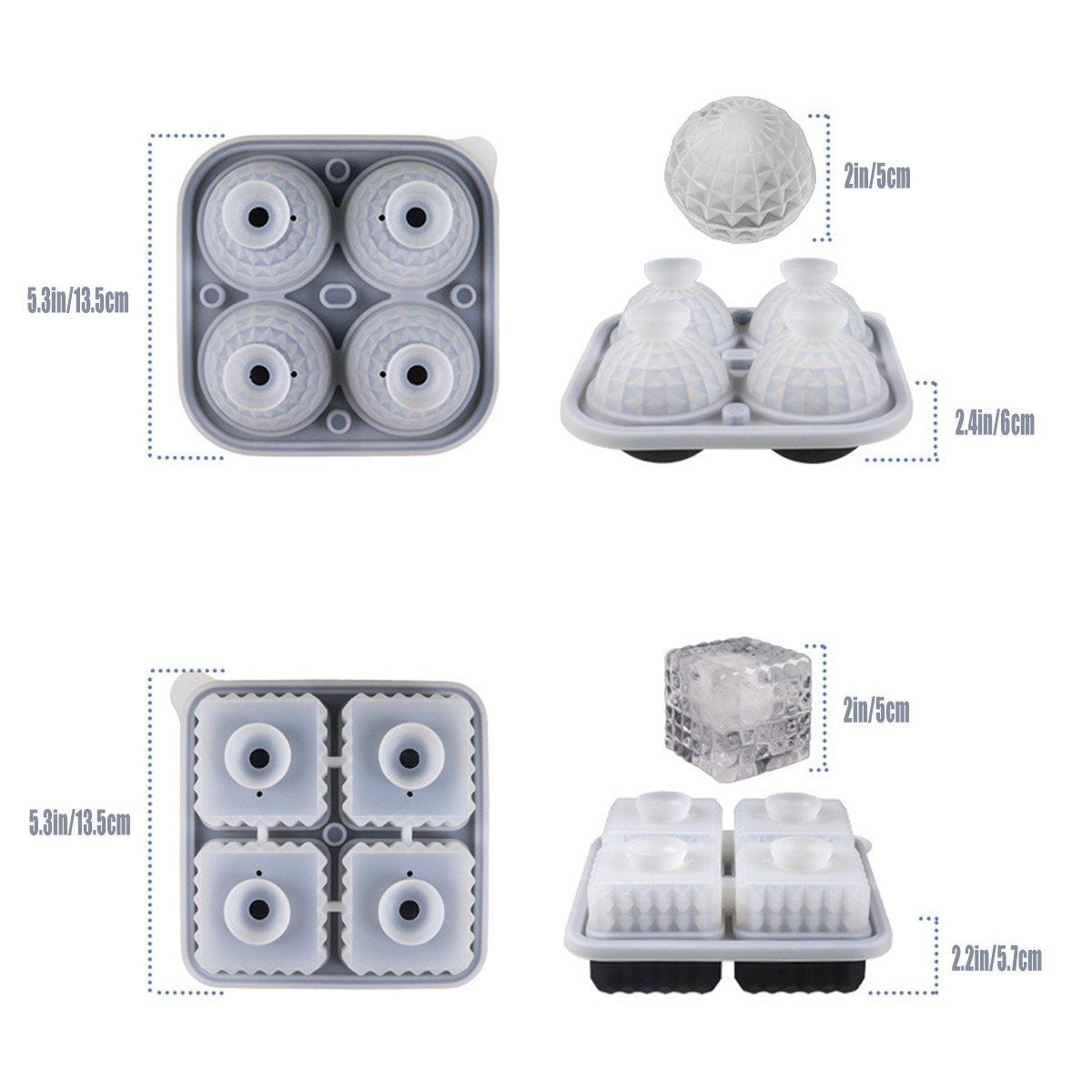 2PCS Silicone Ice Cube Tray Round and Square Ice Ball Maker for Whiskey Cocktails - Black