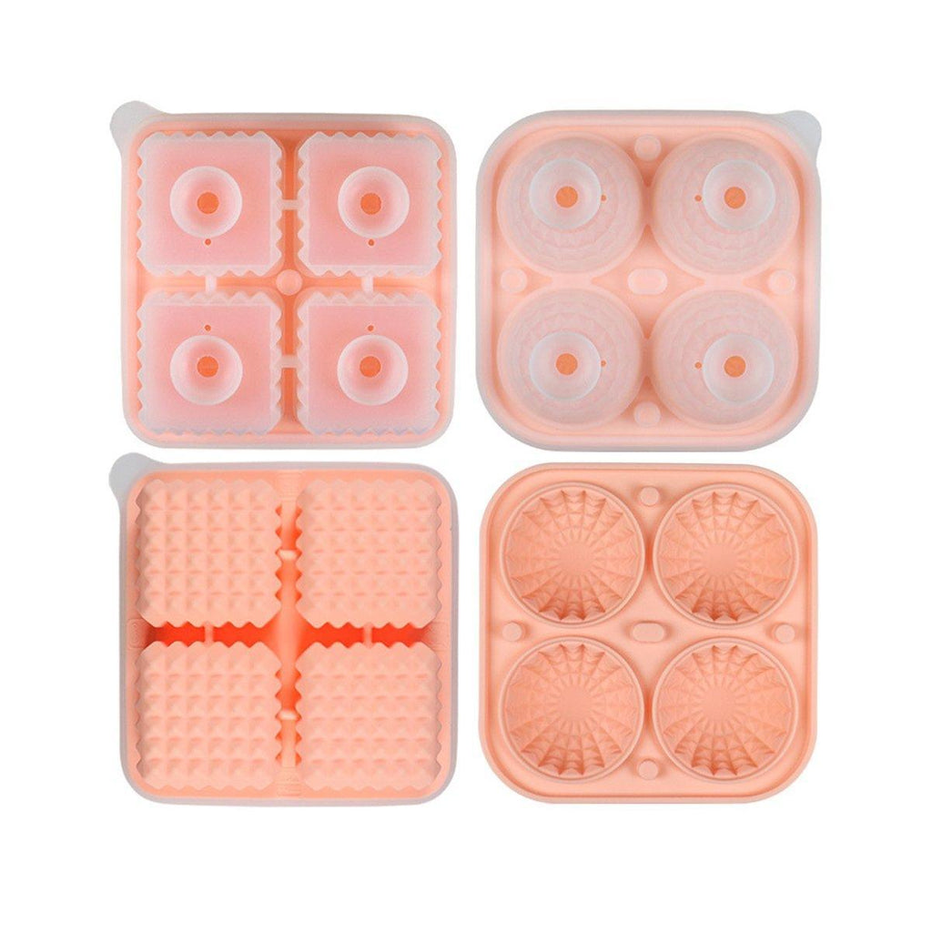 2PCS Silicone Ice Cube Tray Round and Square Ice Ball Maker for Whiskey Cocktails - Black