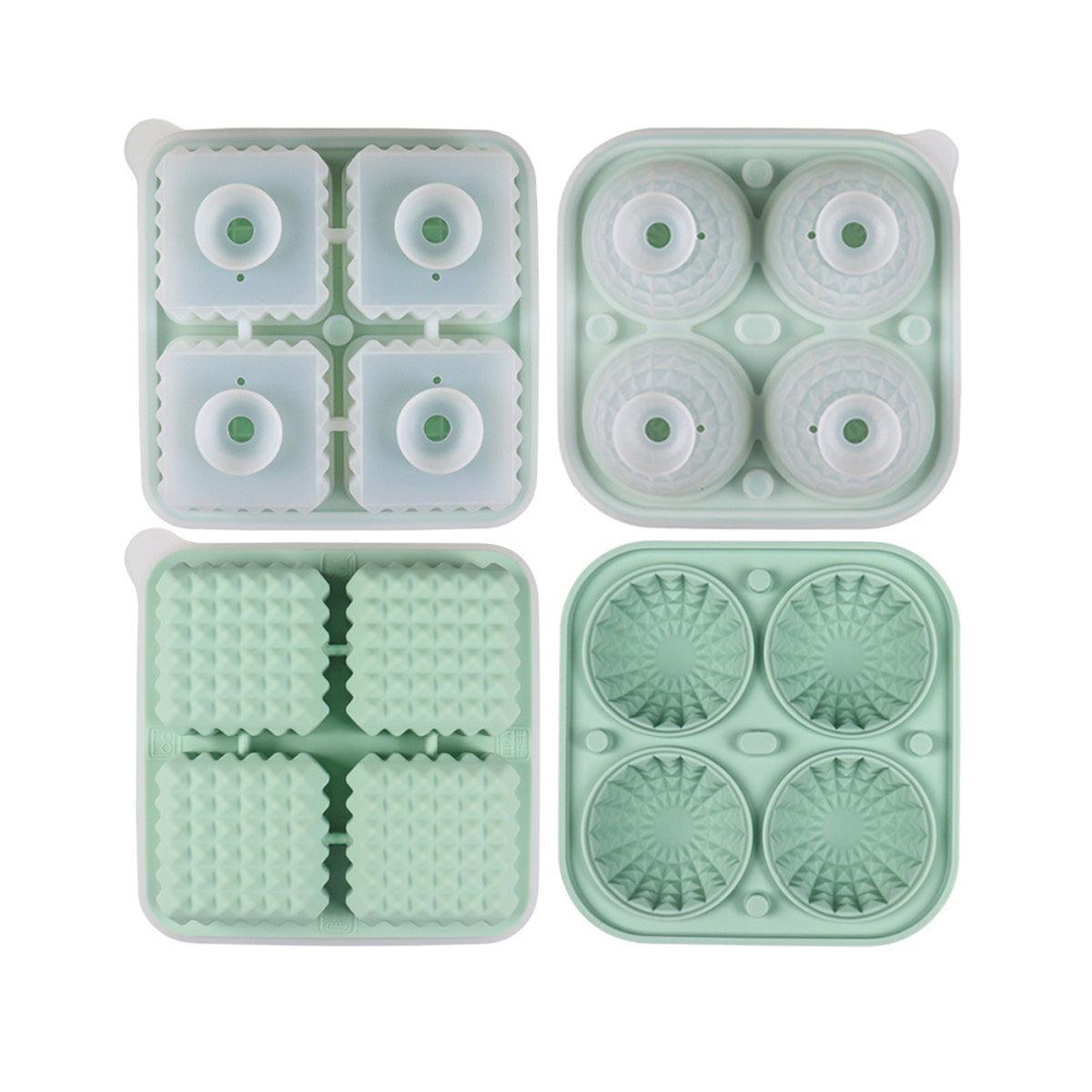 2PCS Silicone Ice Cube Tray Round and Square Ice Ball Maker for Whiskey Cocktails - Black