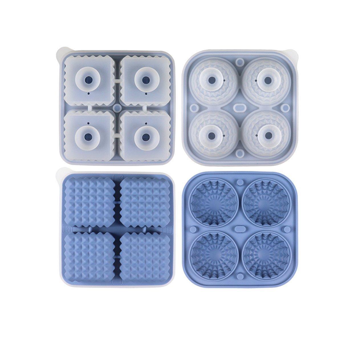 2PCS Silicone Ice Cube Tray Round and Square Ice Ball Maker for Whiskey Cocktails - Black