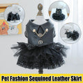 Pet Dog Cat Clothes Autumn Winter Fashion Sequin Small Leather Skirt Outfit - XS