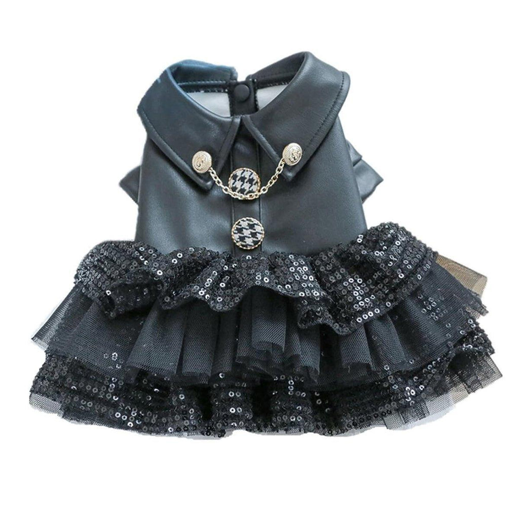 Pet Dog Cat Clothes Autumn Winter Fashion Sequin Small Leather Skirt Outfit - XS