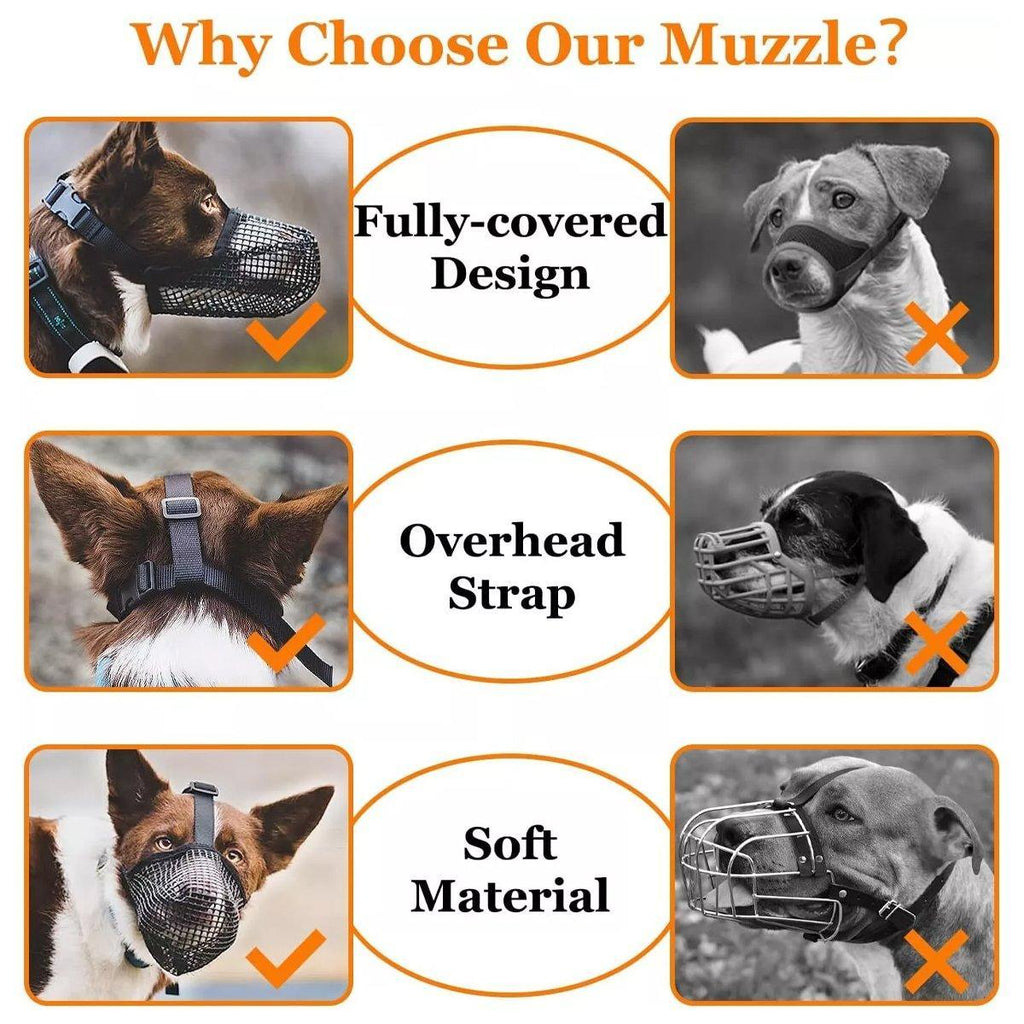 2PCS Adjustable Mesh Pet Dog Muzzle Mask Mouth Cover No Bite Strap Mouth Cover - Black-M