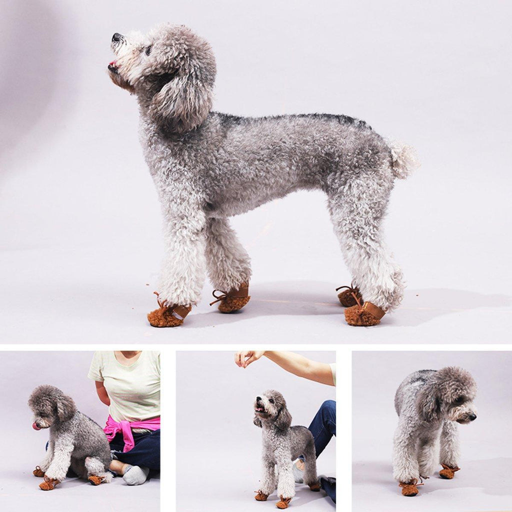 Winter Pet Dog Snow Boots Teddy Puppy Non-Slip Cotton Shoes Warm Puppy Foot - Brown-S
