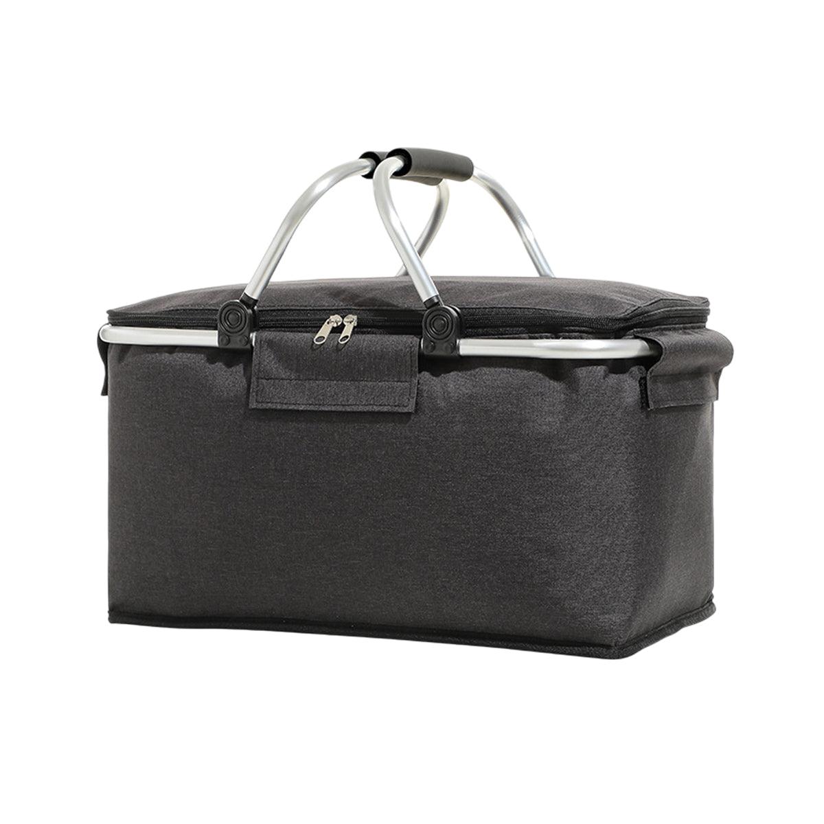 Folding Picnic Basket Insulated Cooler Bag Portable Outdoor Grocery Storage - Grey