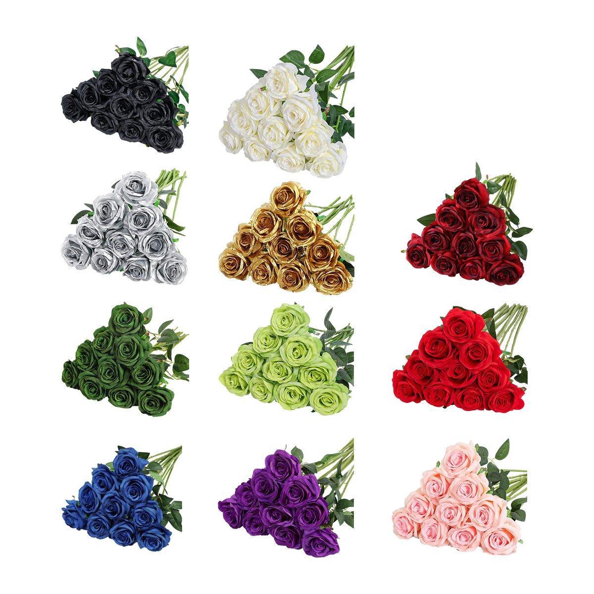 10pcs Artificial Silk Simulation Rose Flowers - Wedding Party Home Decorations - Purple