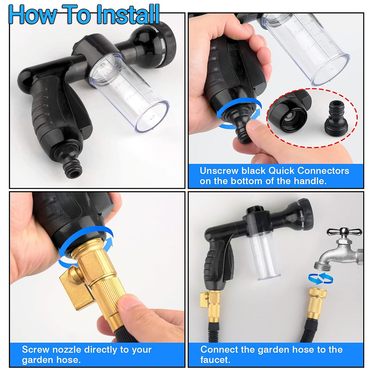 Washing Nozzle Plant Pet Hose 8-Mode Garden Car Water Foam Sprayer Soap Dispenser - Green