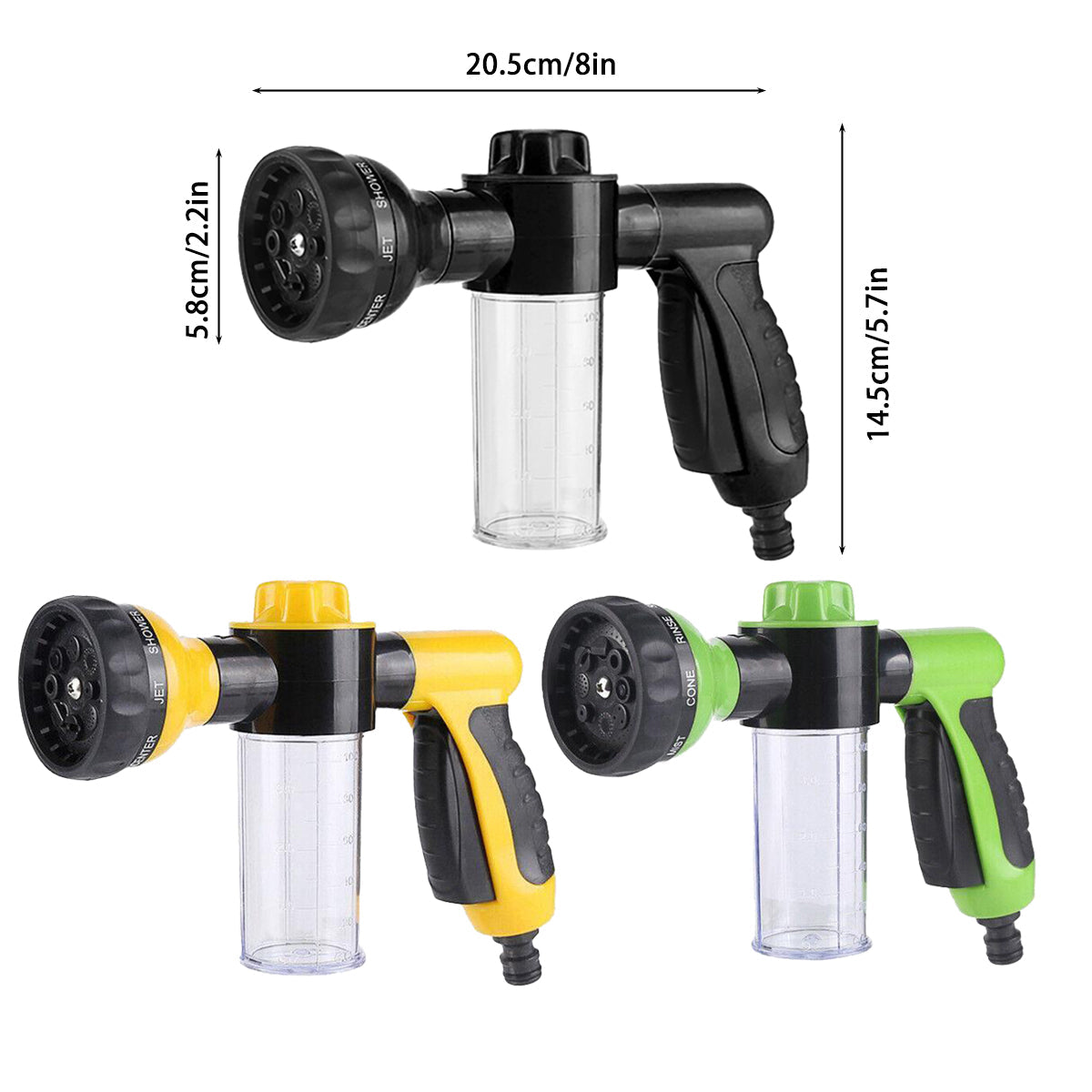 Washing Nozzle Plant Pet Hose 8-Mode Garden Car Water Foam Sprayer Soap Dispenser - Yellow