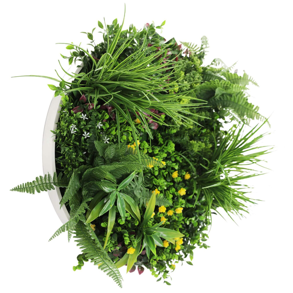 Slimline Artificial Green Wall Disc Art 60cm Country Fern UV Resistant (White)