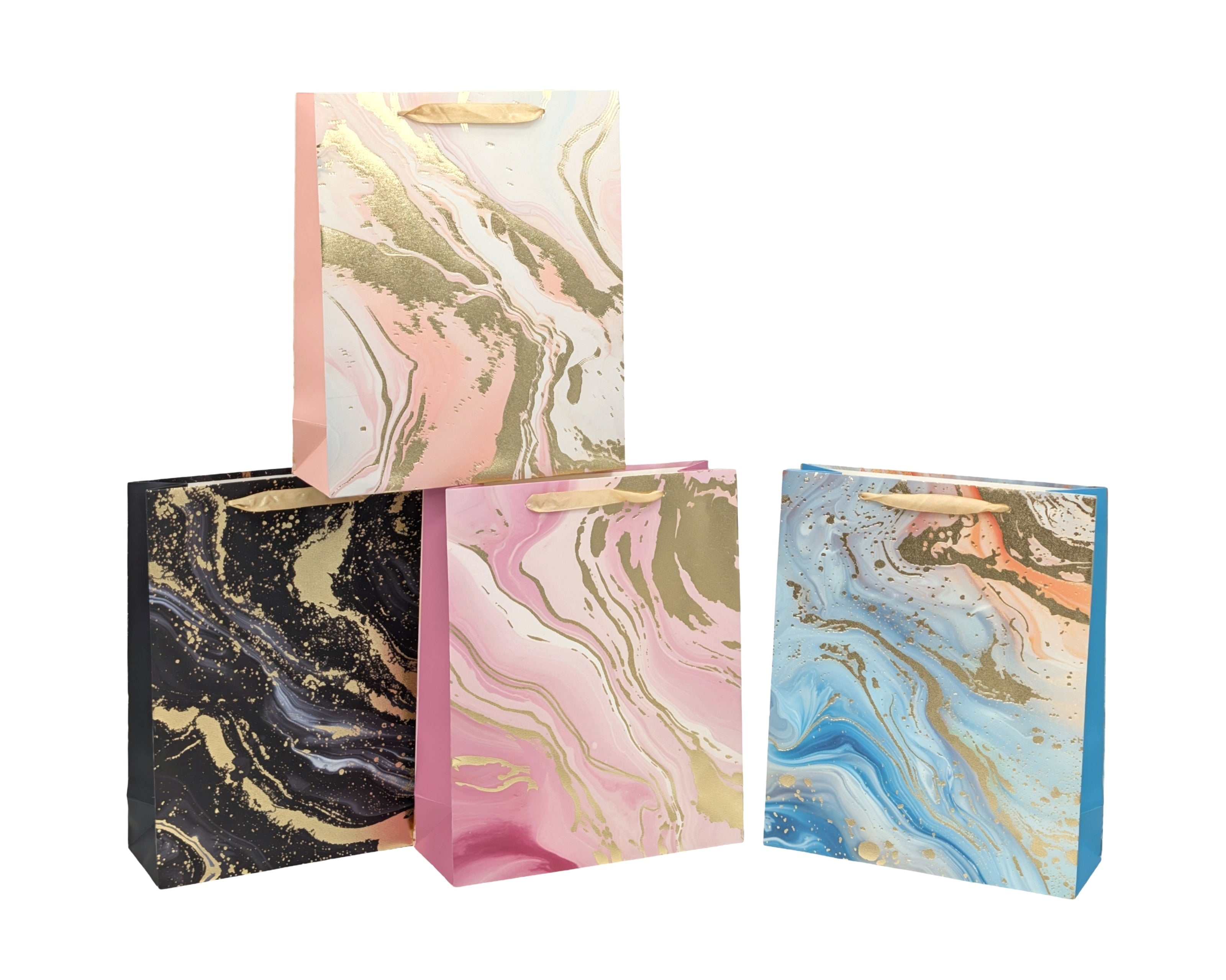 bulk 24 Elegant Golden Marble Gift Bag Large 4 Asst